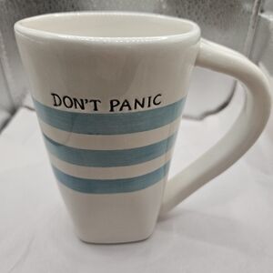 Pier 1 "Don't Panic" Striped Blue and White Mug